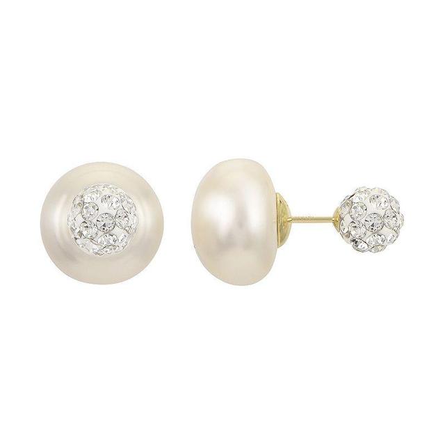 PearLustre by Imperial 14k Gold Freshwater Cultured Pearl & Crystal Bead Front/Back Stud Earrings, Womens Product Image