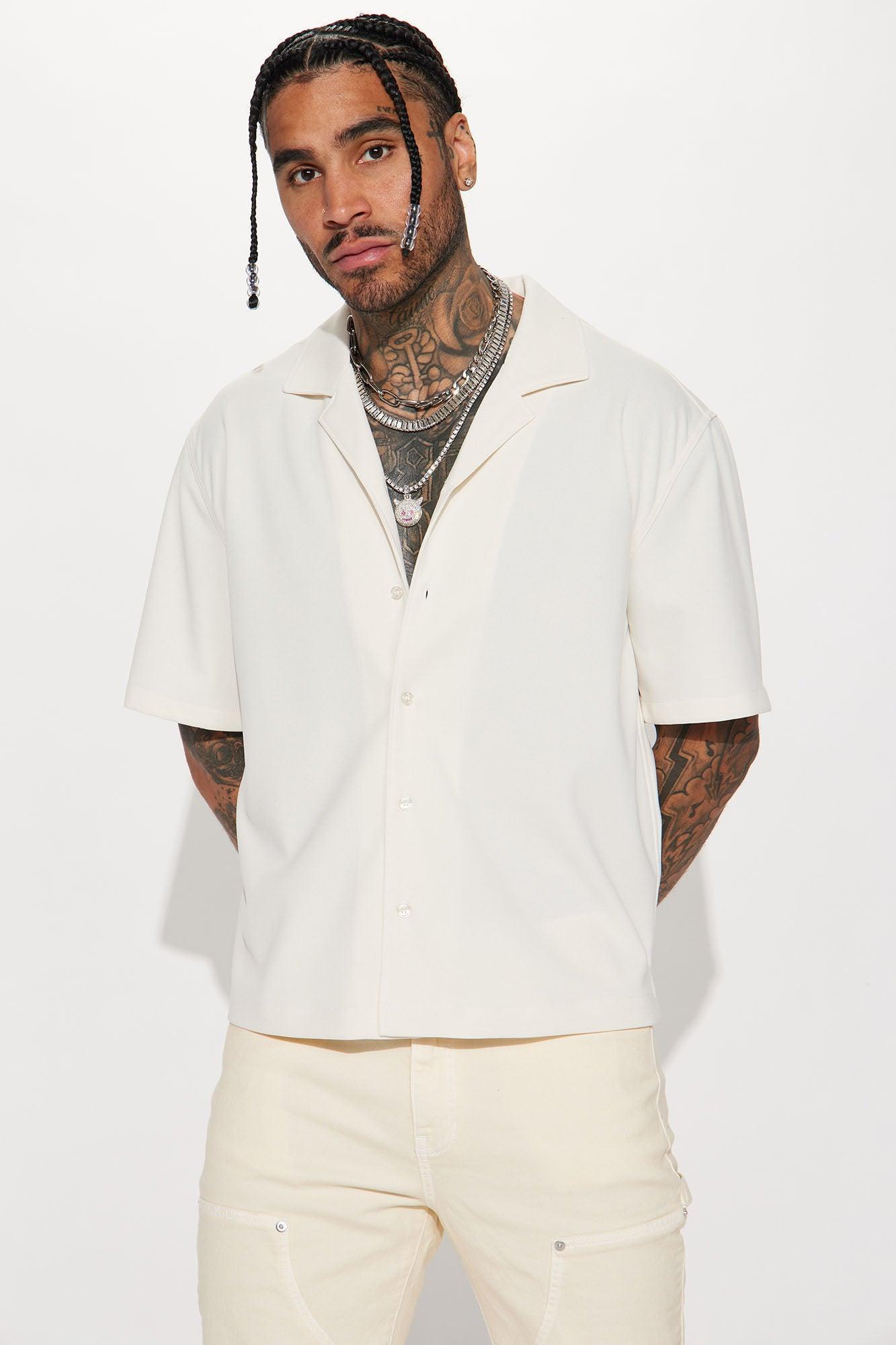 Tread Lightly Textured Short Sleeve Button Up - Cream Product Image