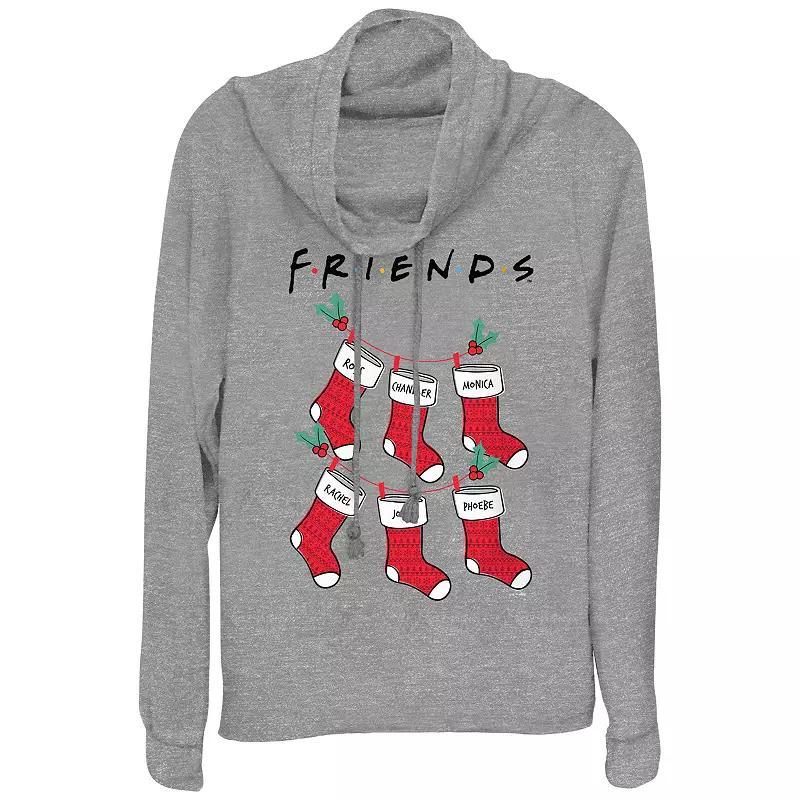 Womens Friends Christmas Stockings Cowlneck Graphic Lightweight Long Sleeve Gray Grey Product Image