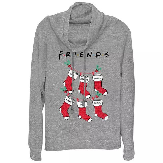 Womens Friends Christmas Stockings Cowlneck Graphic Lightweight Long Sleeve Gray Grey Product Image