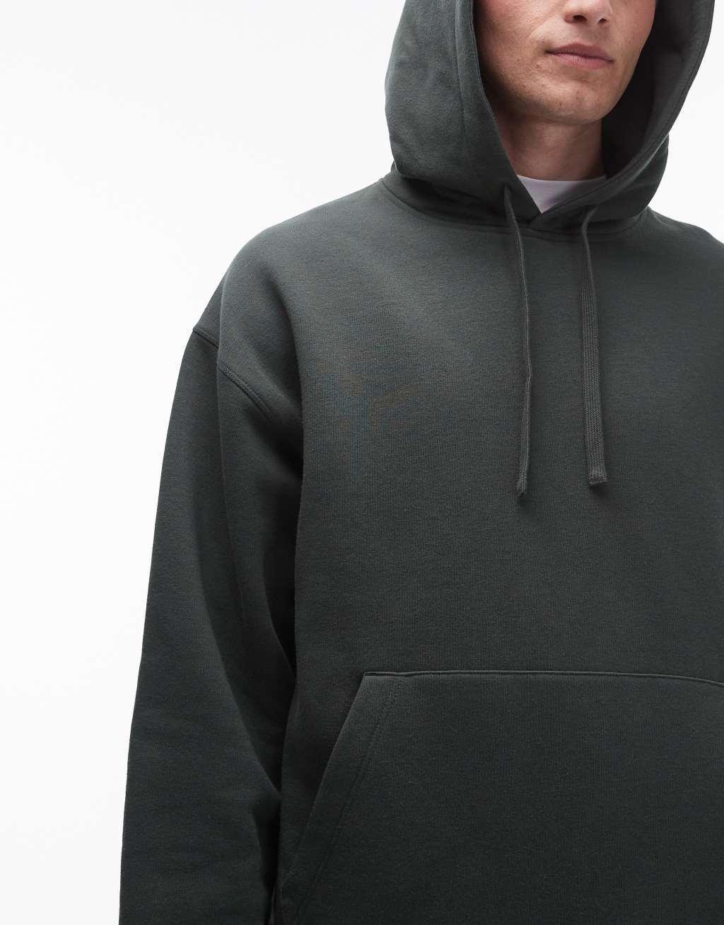 Topman oversized hoodie in dark green Product Image