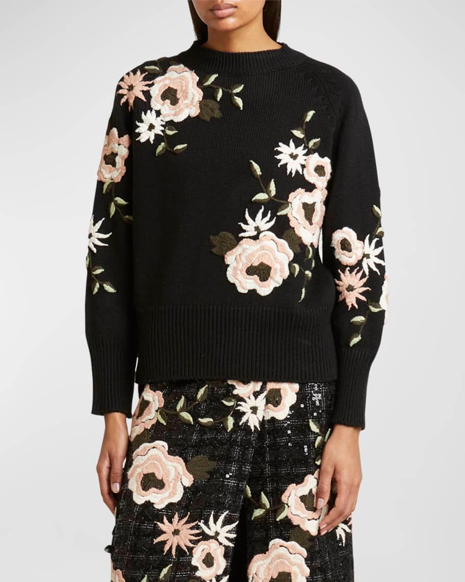 Floral Embroidered Wool Crewneck Sweater Product Image