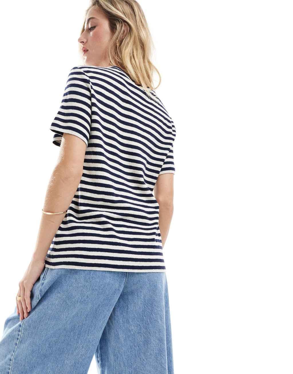 & Other Stories linen blend relaxed short sleeve T-shirt in blue and white stripes Product Image