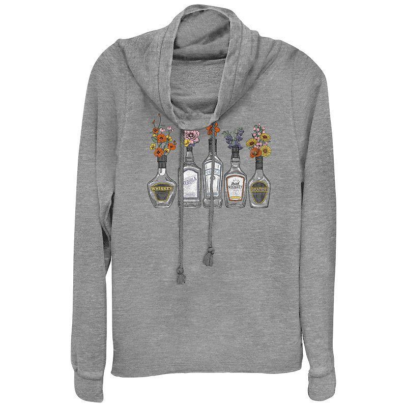 Womens Plus Cool Flower Vases Cowlneck Graphic Lightweight Long Sleeve Gray Grey Product Image