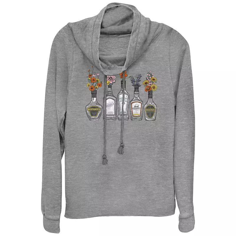 Womens Plus Cool Flower Vases Cowlneck Graphic Lightweight Long Sleeve Gray Grey Product Image