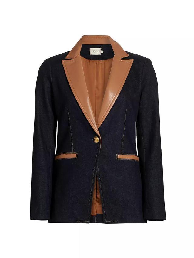 Breann Denim Vegan Leather Blazer Product Image