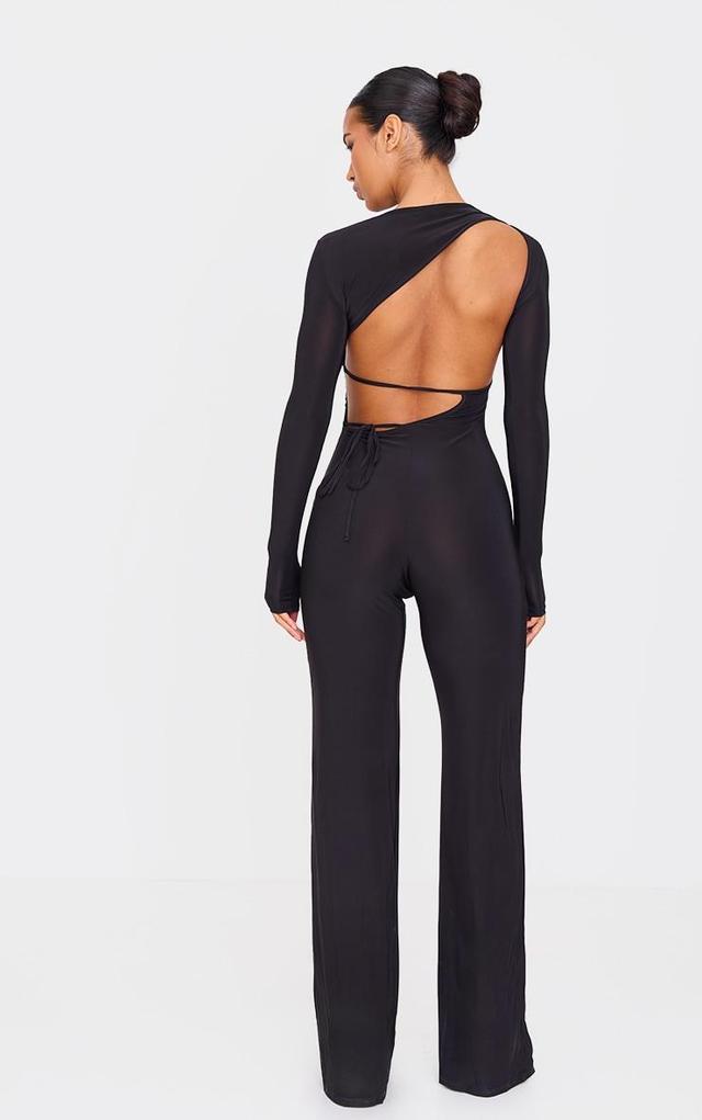 Black Slinky Cut Out Back Detail Jumpsuit Product Image