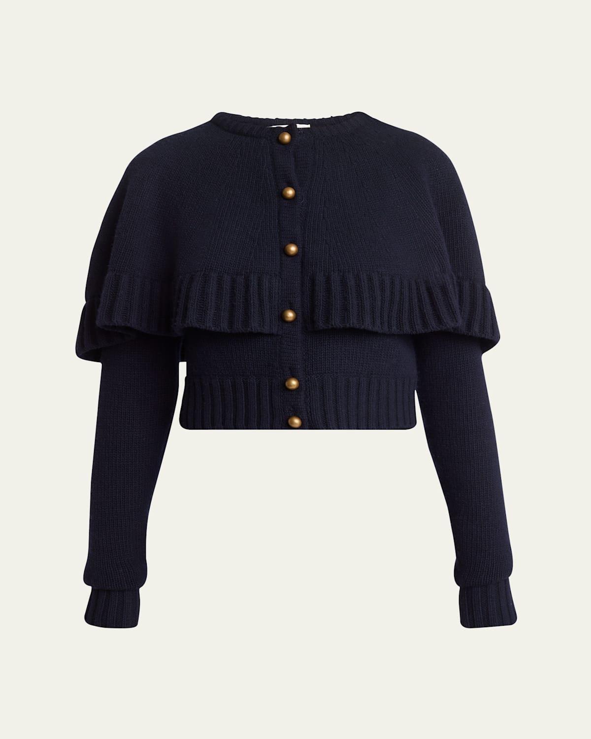 CHLOÉ Cape-detailed Wool-cashmere Knit Cardigan In Classic Navy Product Image