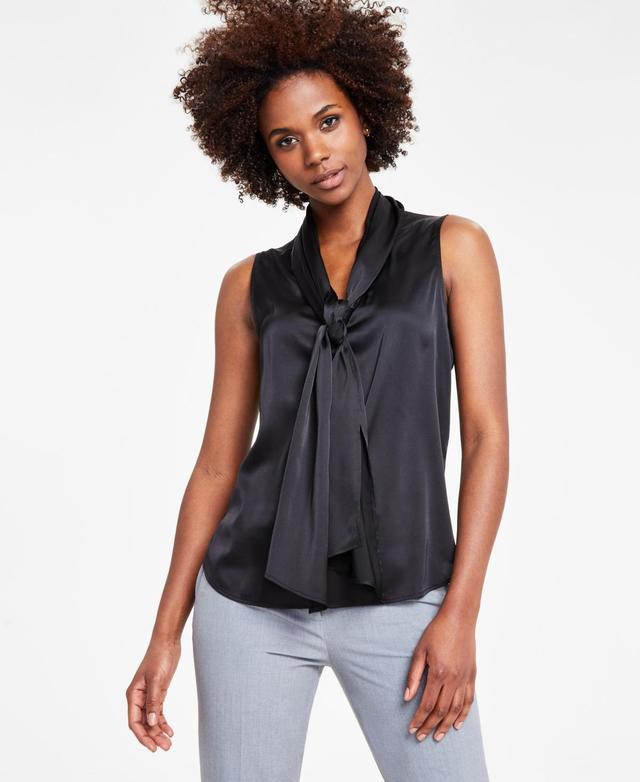 Bar Iii Womens Tie-Neck Sleeveless Satin Blouse, Created for Macys Product Image