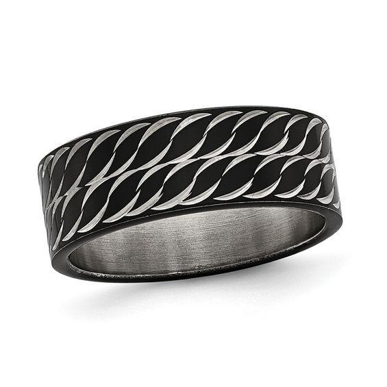 Men's 8.0mm Diamond-Cut "S" Wedding Band in Black IP Stainless Steel Product Image