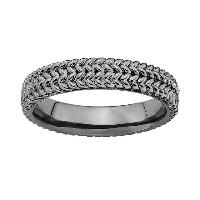 Stacks & Stones Ruthenium-Plated Sterling Silver Herringbone Stack Ring, Womens Product Image