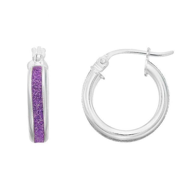 Aleure Precioso Sterling Silver Glitter Bar Hoop Earrings, Womens, Sterling Silver Purple Product Image