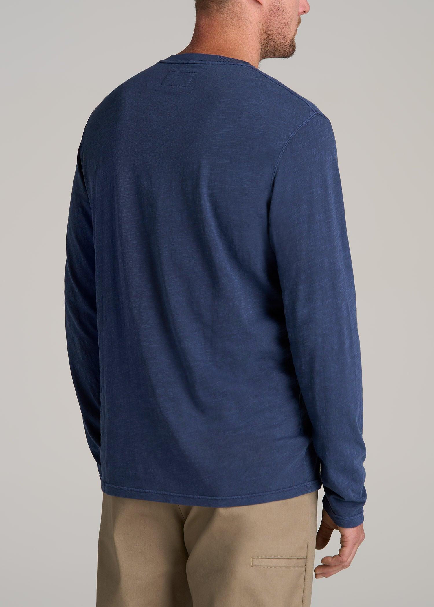 LJ&S Vintage Washed Slub Men's Tall Henley Shirt in Vintage Blue Male Product Image