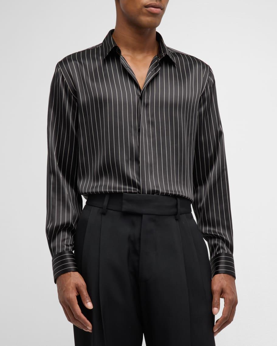 Mens Striped Silk Dress Shirt Product Image