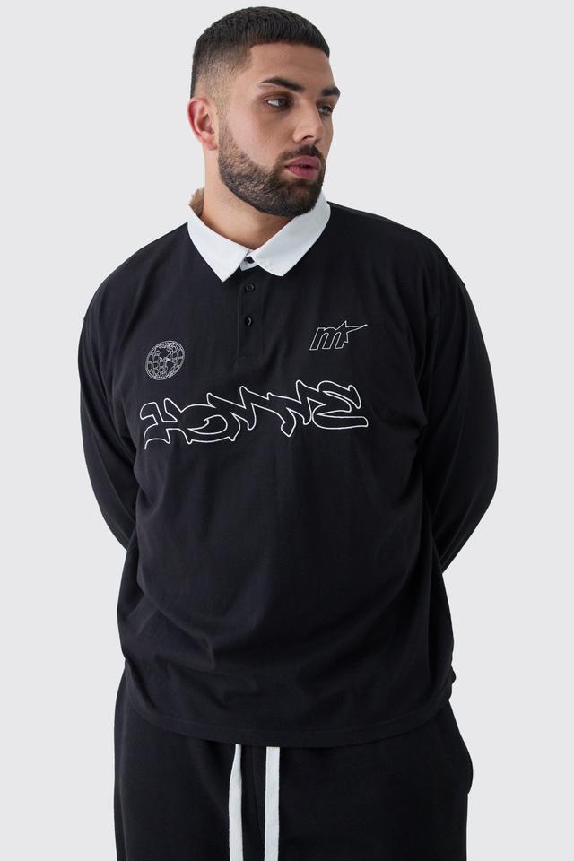 Plus Oversized Applique Rugby Polo | boohooMAN USA Product Image