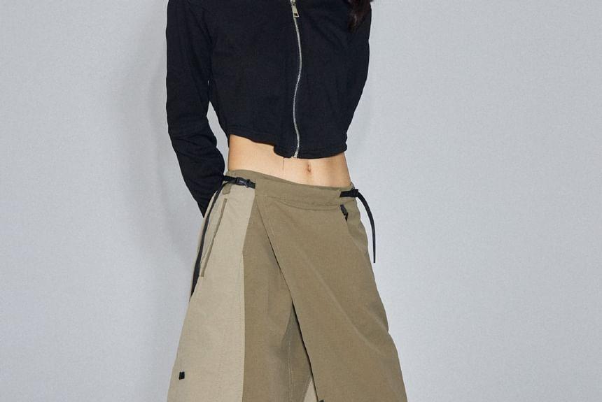 Mid Rise Two Tone Slit Midi A-Line Skirt Product Image