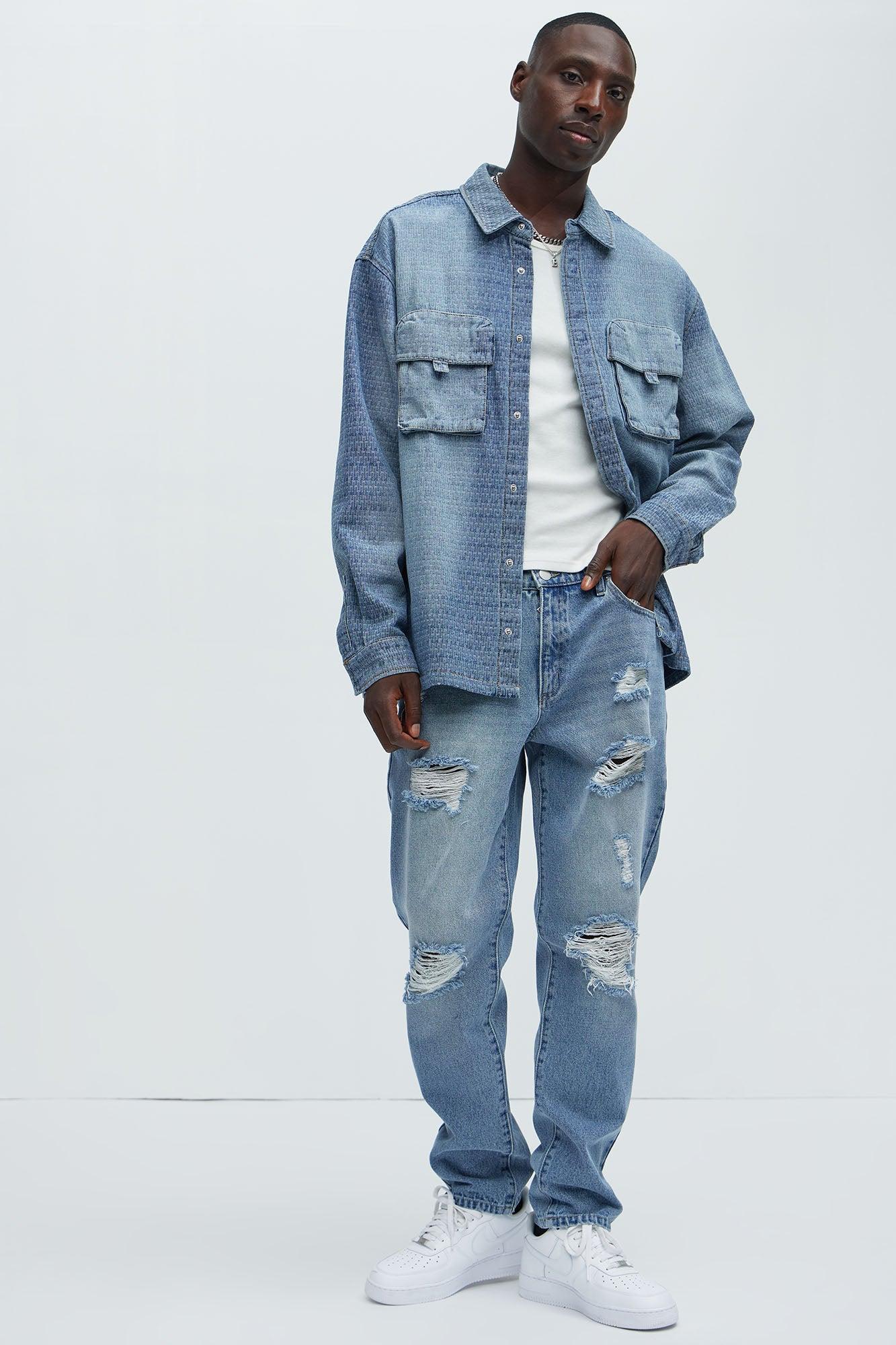 Peter Straight Distressed Jeans - Light Wash Product Image