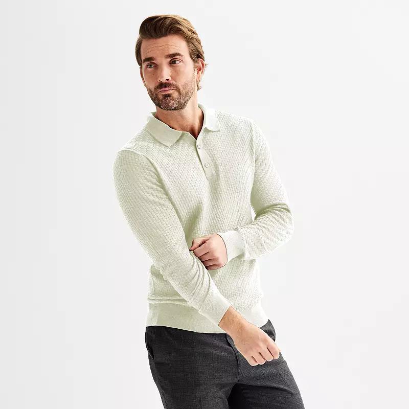 Mens Apt. 9 Merino Blend Textured Sweater Polo Gray Grey Product Image