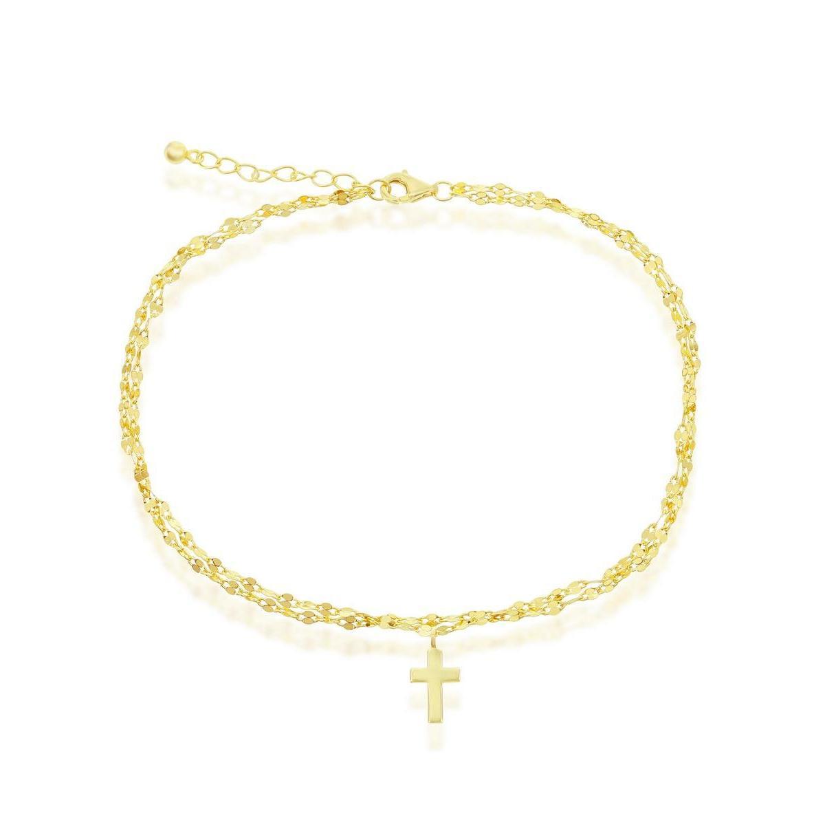 Mirror Chain Cross Charm Anklet, Womens Gold Tone Product Image