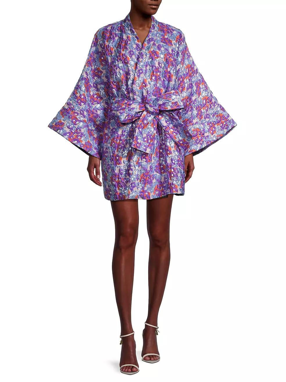 Brocade Floral Wrap Minidress Product Image