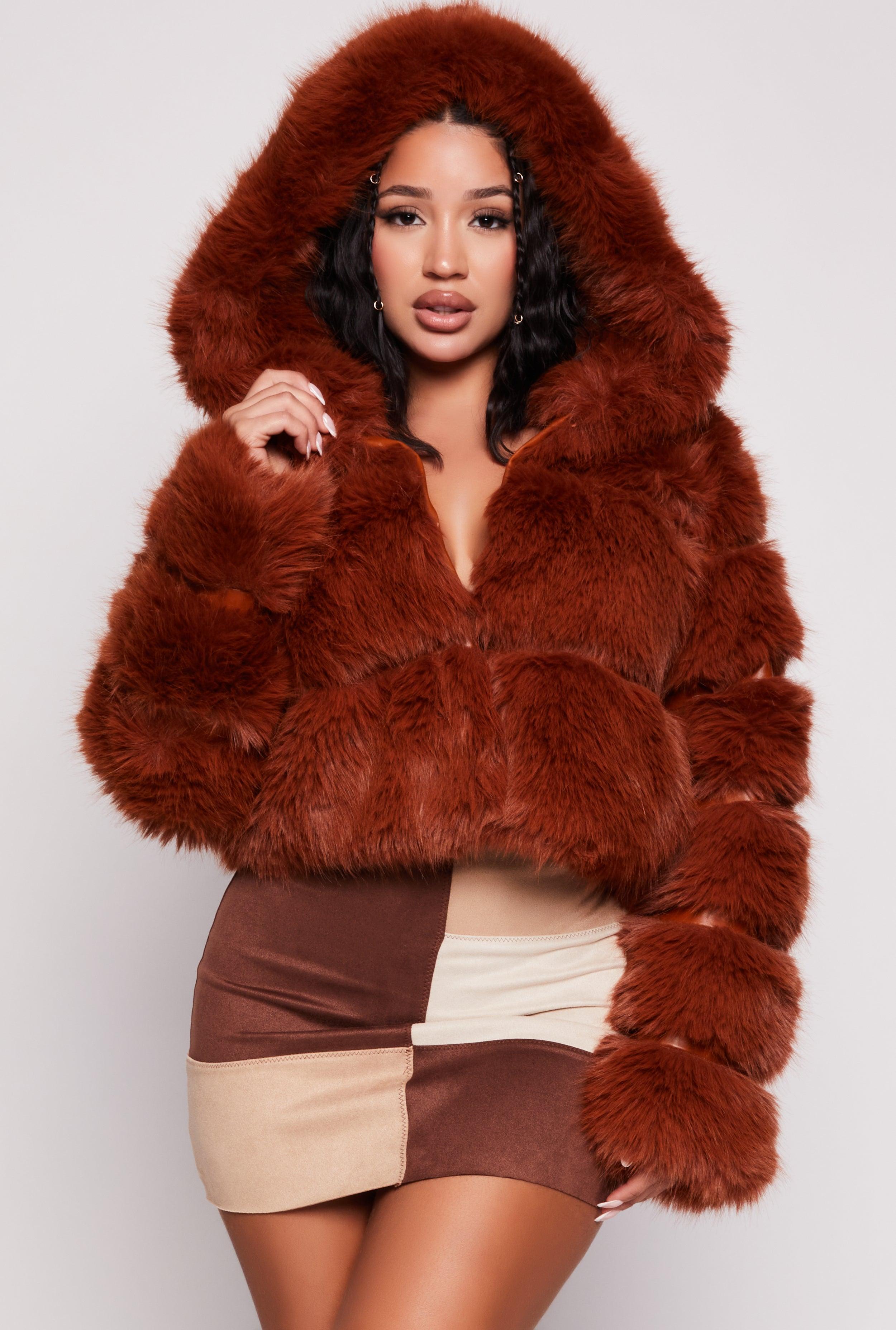 Womens Faux Fur Hooded Cropped Jacket product image