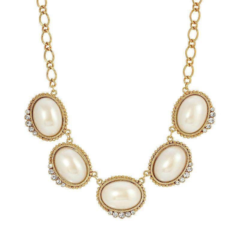 1928 Gold Tone Simulated Pearl & Crystal Collar Necklace, Womens, White Product Image