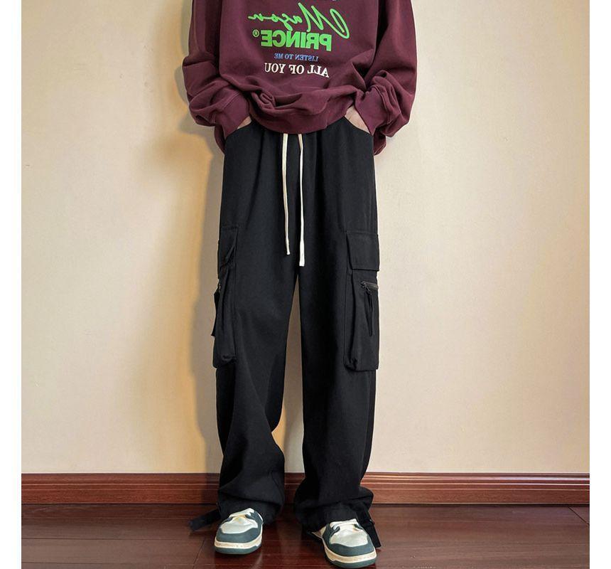 Low Rise Plain Wide Leg Cargo Pants Product Image