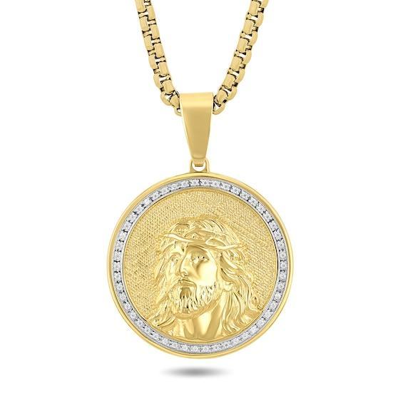 Men's 1/4 CT. T.w. Diamond Jesus Medallion Pendant in Stainless Steel with Yellow Ion Plate Product Image