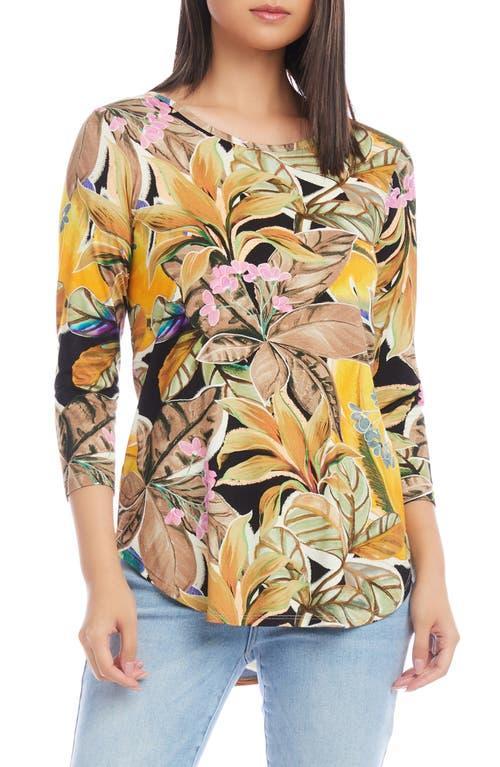 Karen Kane Petite Size Tropical Floral Print Knit Scoop Neck 34 Sleeve Shirttail Hem Top Product Image