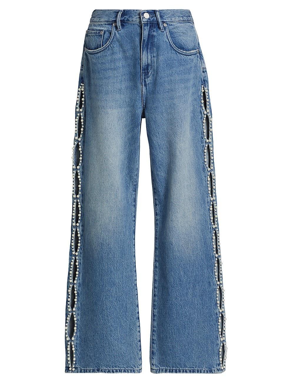 Womens Pearly Side Cut-Out High-Rise Wide-Leg Jeans product image