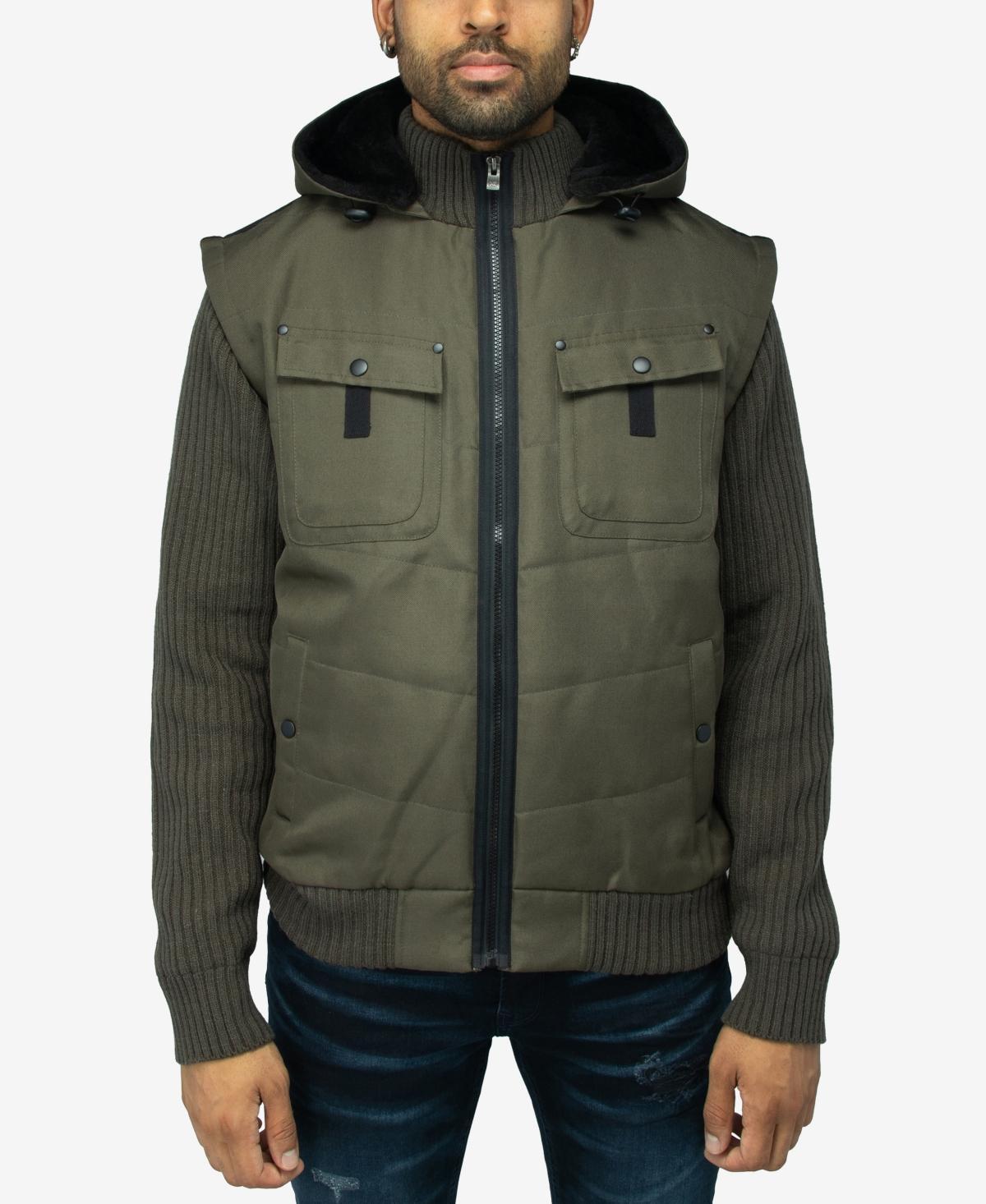 X-Ray Mens Canvas Flap Pocket Full Zip Sweater Jacket with Sherpa Hood Product Image