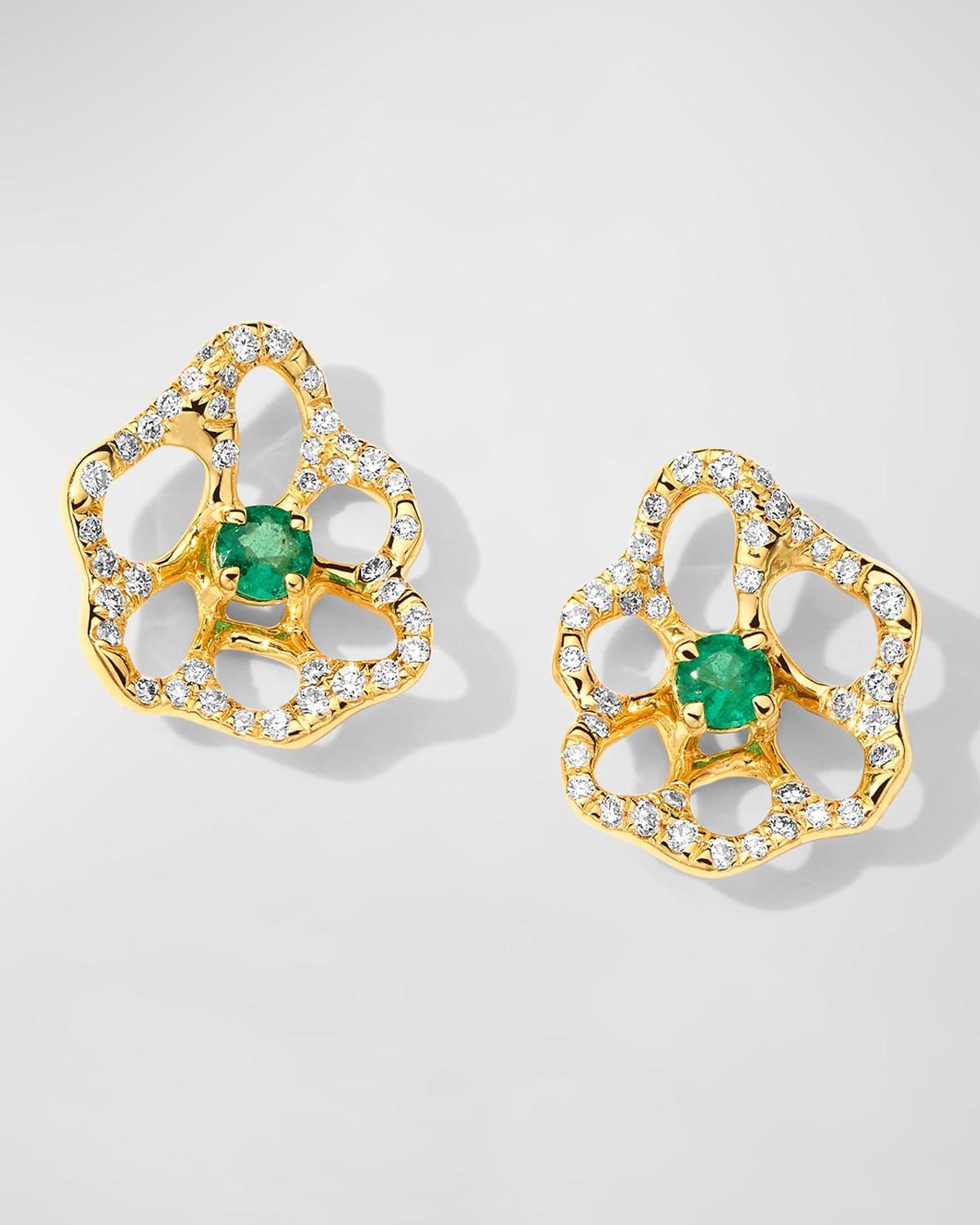 Womens Stardust 18K Yellow Gold, Emerald & 0.3 TCW Diamond Flower Stud Earrings Product Image