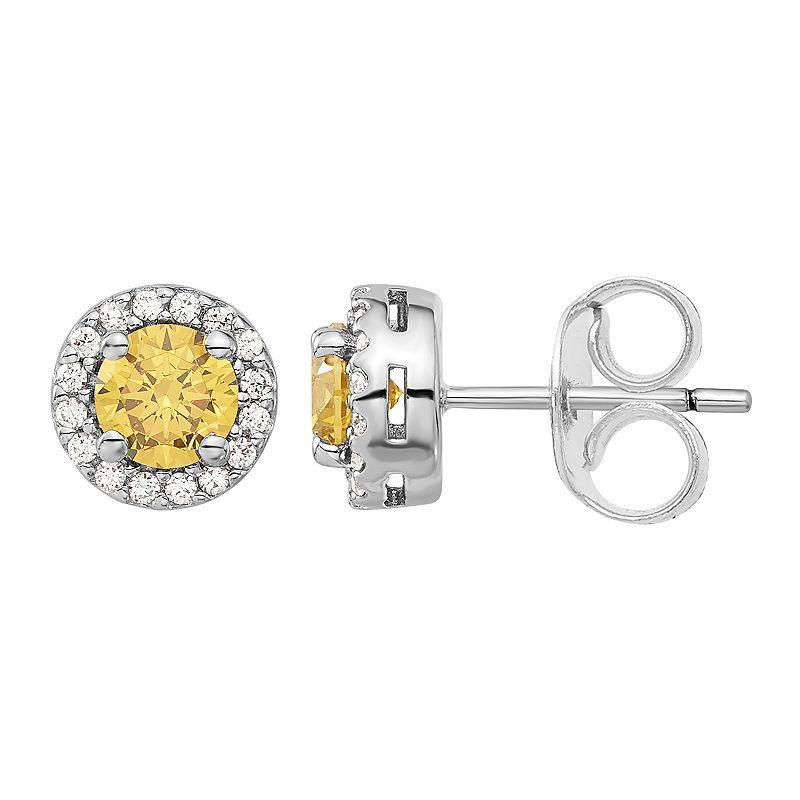 Diamonore Sterling Silver Yellow & White Cubic Zirconia Halo Stud Earrings, Womens Product Image