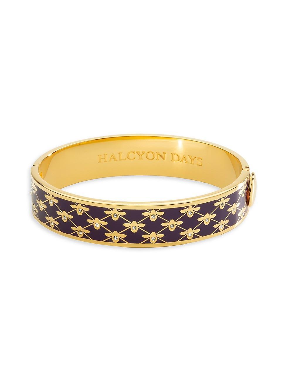 Womens Bee Sparkle Trellis 18K Gold-Plated Hinged Bangle Product Image