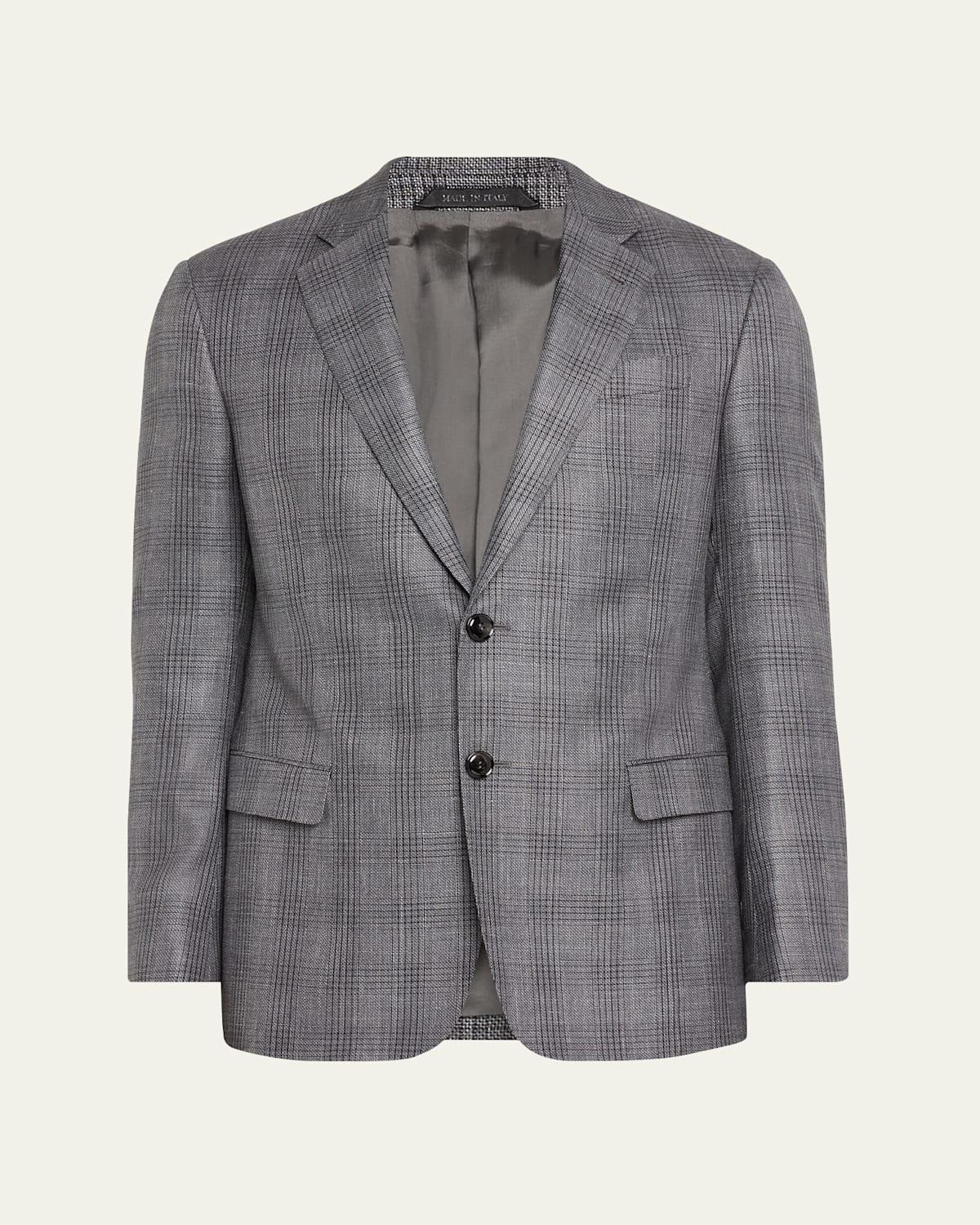 Mens Plaid Wool & Silk-Blend Two-Button Sport Coat Product Image