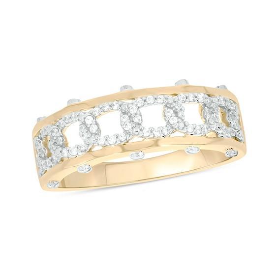 Men's 1/3 CT. T.w. Diamond Open Circle Link Chain Screw Accent Ring in 10K Two-Tone Gold Product Image