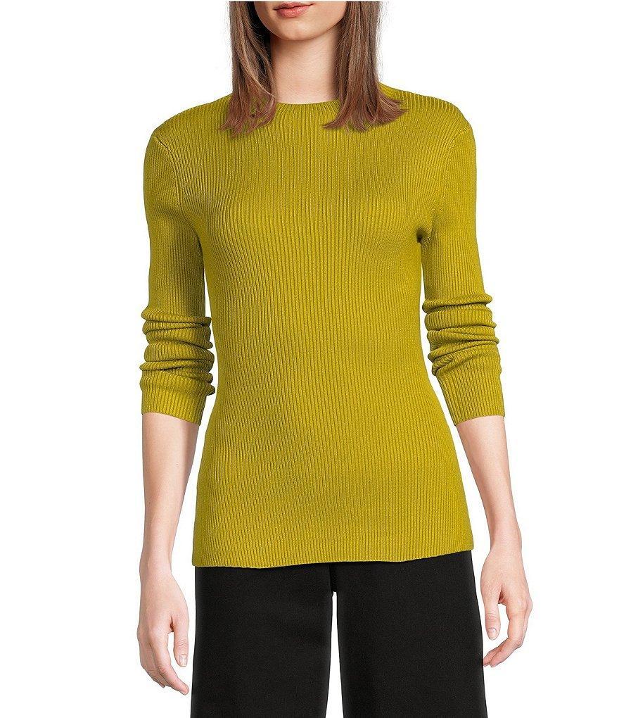 Gibson & Latimer Ribbed Knit Mock Neck Long Sleeve Raw Hem Sweater Top Product Image