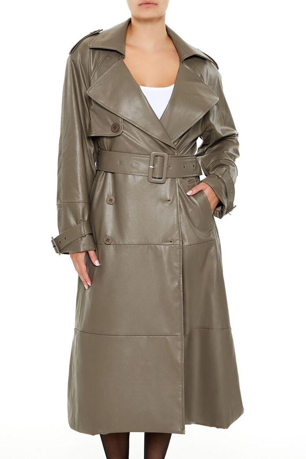 Belted Faux Leather Trench Coat | Forever 21 Product Image