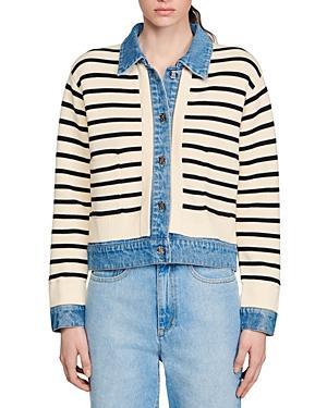 Womens Stripy Knit and Denim Coatigan Product Image