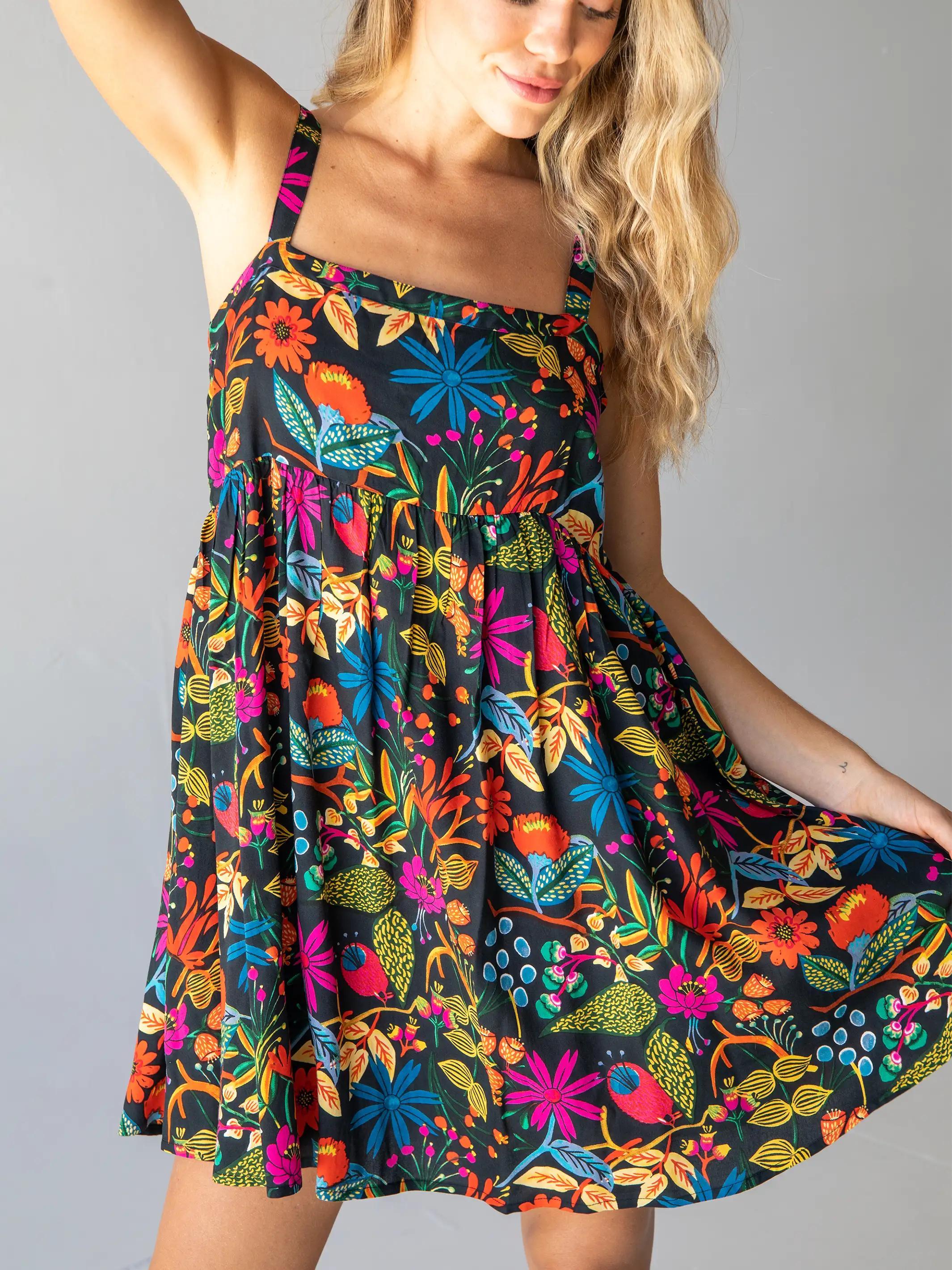 Patti Mini Dress - Black Neon Floral Product Image