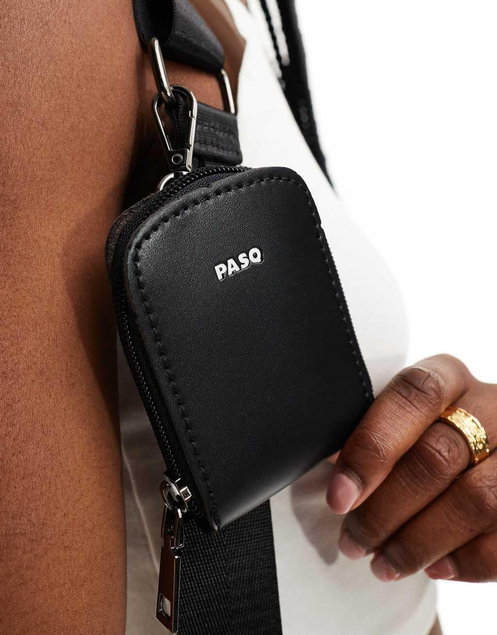 PASQ utility strap crossbody bag in black Product Image