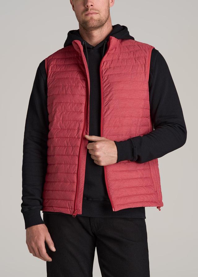 Tall Men's Packable Puffer Vest in Red Space Dye Product Image