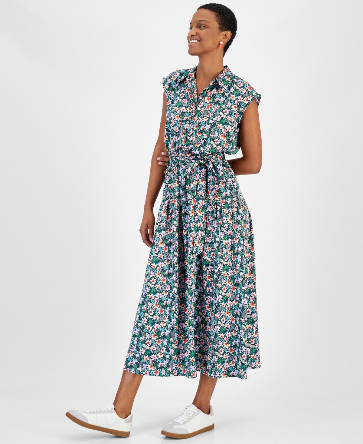 On 34th Womens Tonal Jacquard Cap-Sleeve Midi Shirtdress, Created for Macys Product Image