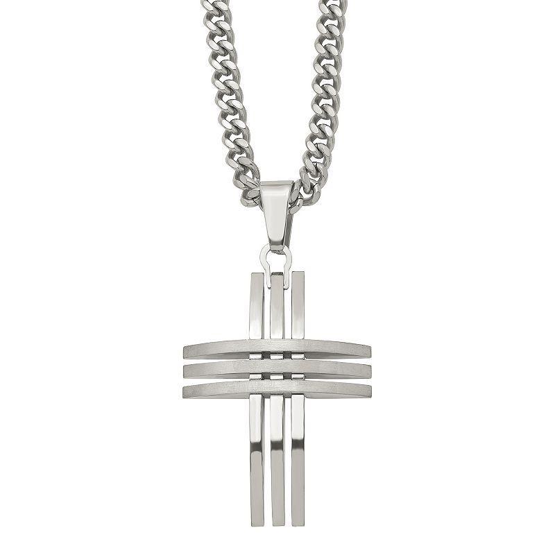 Mens Stainless Steel Cross Pendant Necklace, White Product Image