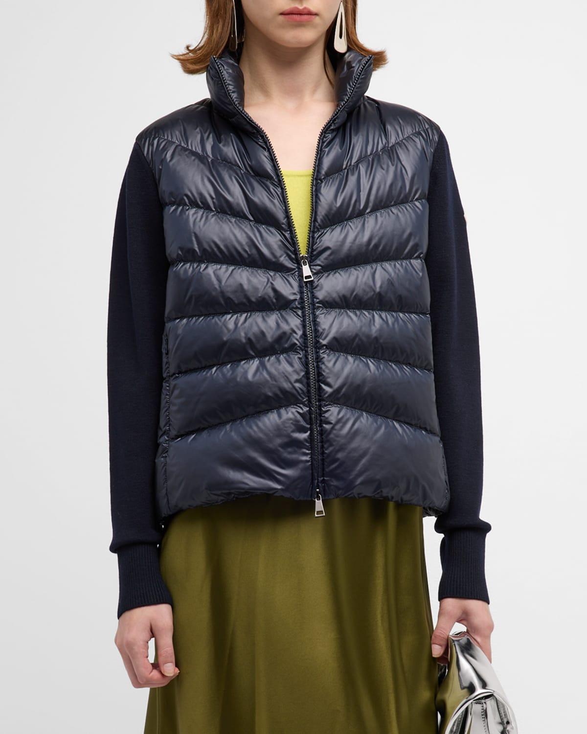 Moncler Quilted Nylon & Wool Knit Cardigan Product Image