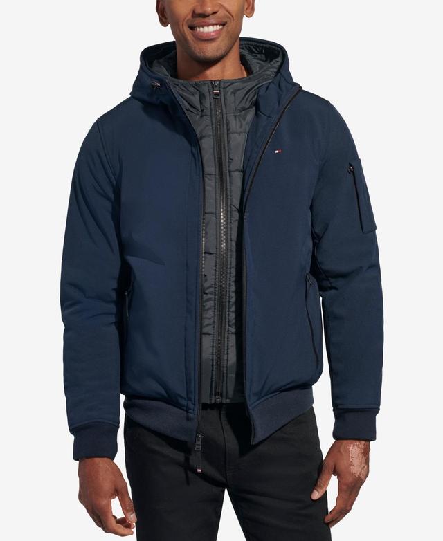 Tommy Hilfiger Mens Hoodie Bomber Combo Jacket - Midnight/Ice Product Image