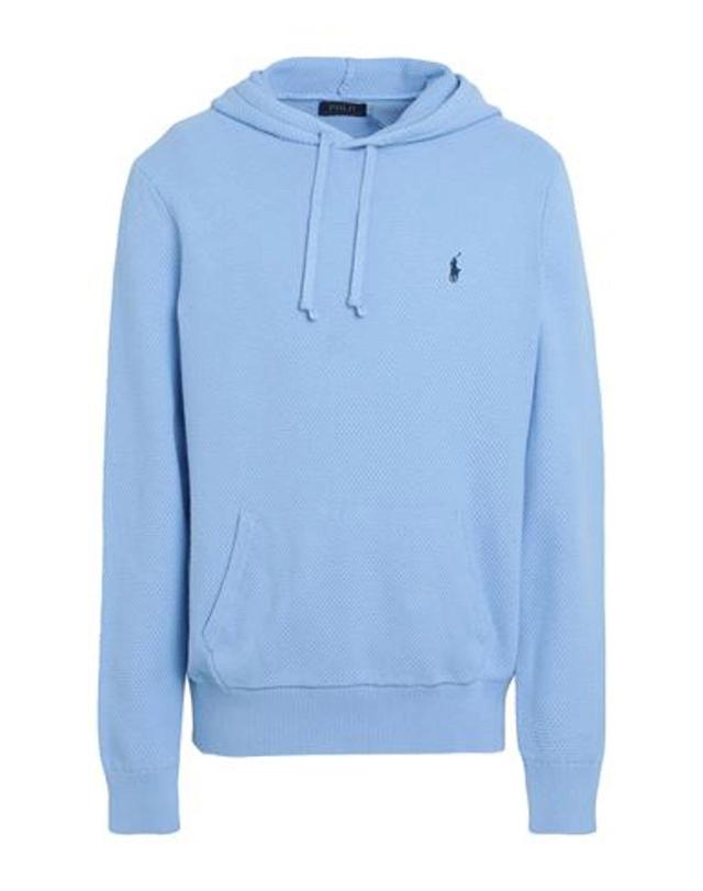 POLO RALPH LAUREN Woven-stitch Cotton Hooded Sweater Man Sweater Light Blue Size L Cotton Product Image