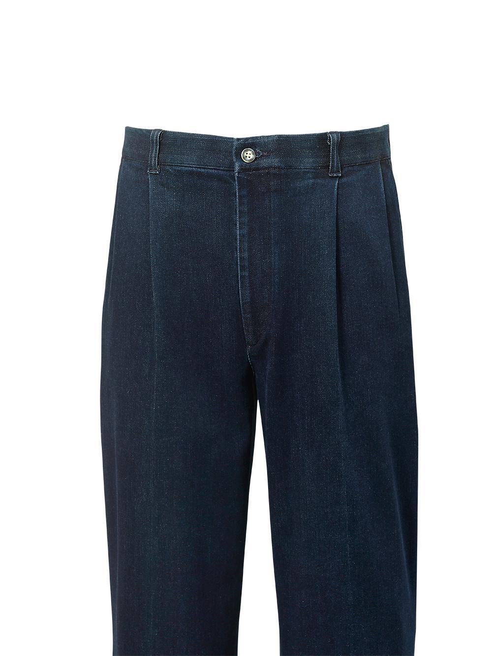 Pleated Denim Pants - Dark Blue Product Image