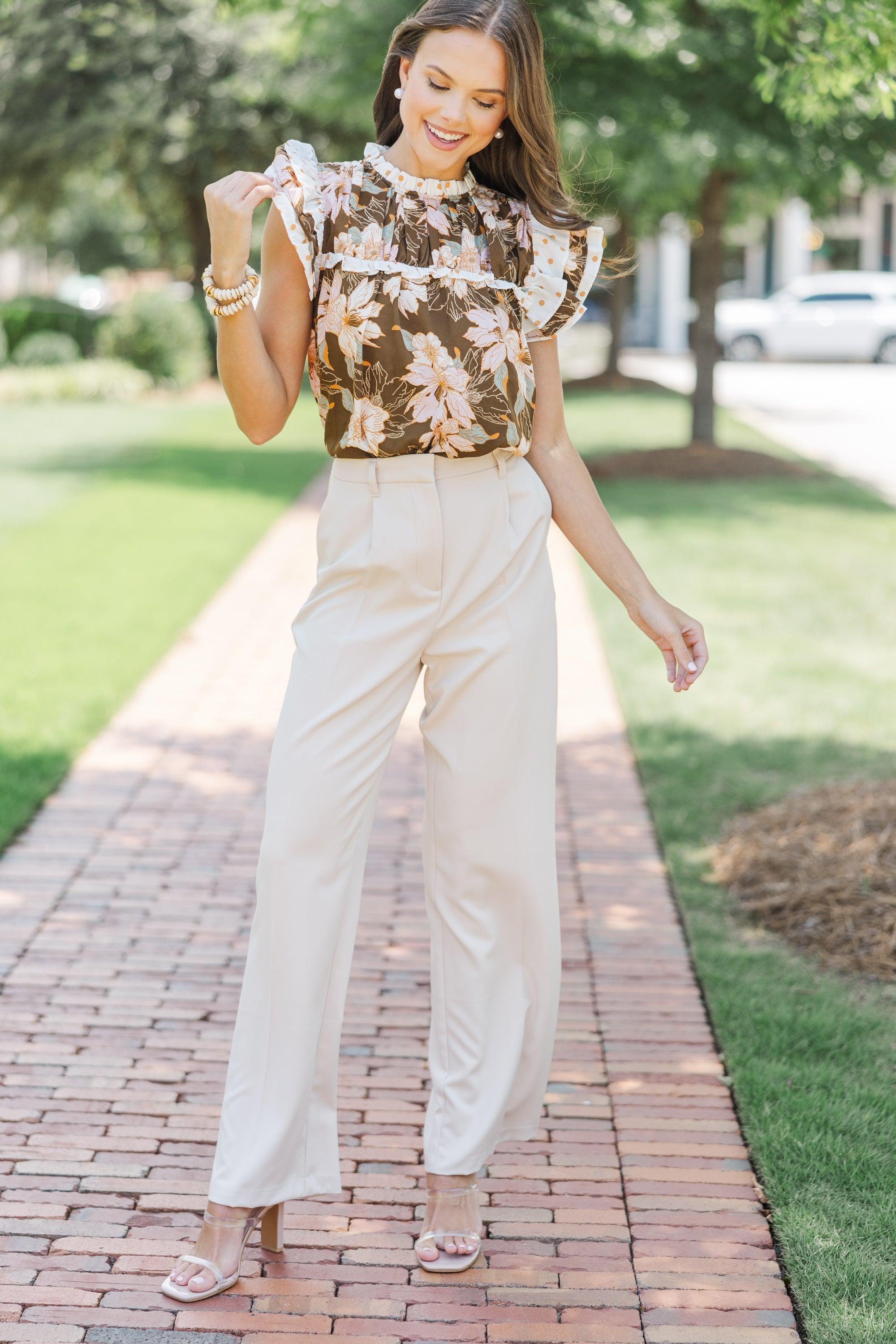 Full Of Love Brown Floral Ruffled Blouse Female Product Image