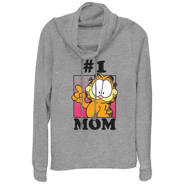 Womens Garfield #1 Mom Cowlneck Graphic Lightweight Long Sleeve Gray Grey Product Image